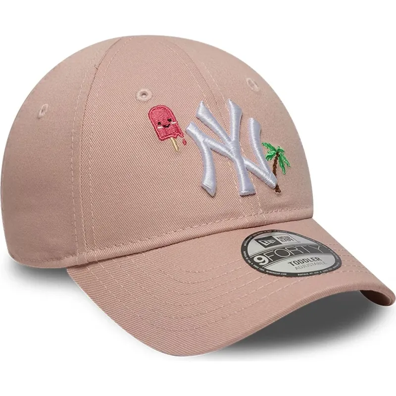 gebogene-rosa-verstellbare-kappe-fur-kinder-9forty-summer-icon-von-new-york-yankees-mlb-von-new-era