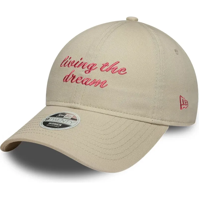 bojd-beige-justerbar-keps-for-dam-9twenty-living-the-dream-slogan-fran-new-era