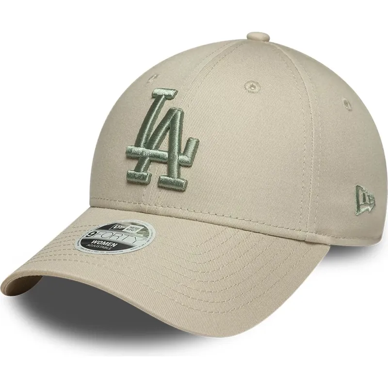 beige-justerbar-kurvad-keps-med-gron-logotyp-for-dam-9forty-league-essential-fran-los-angeles-dodgers-mlb-av-new-era