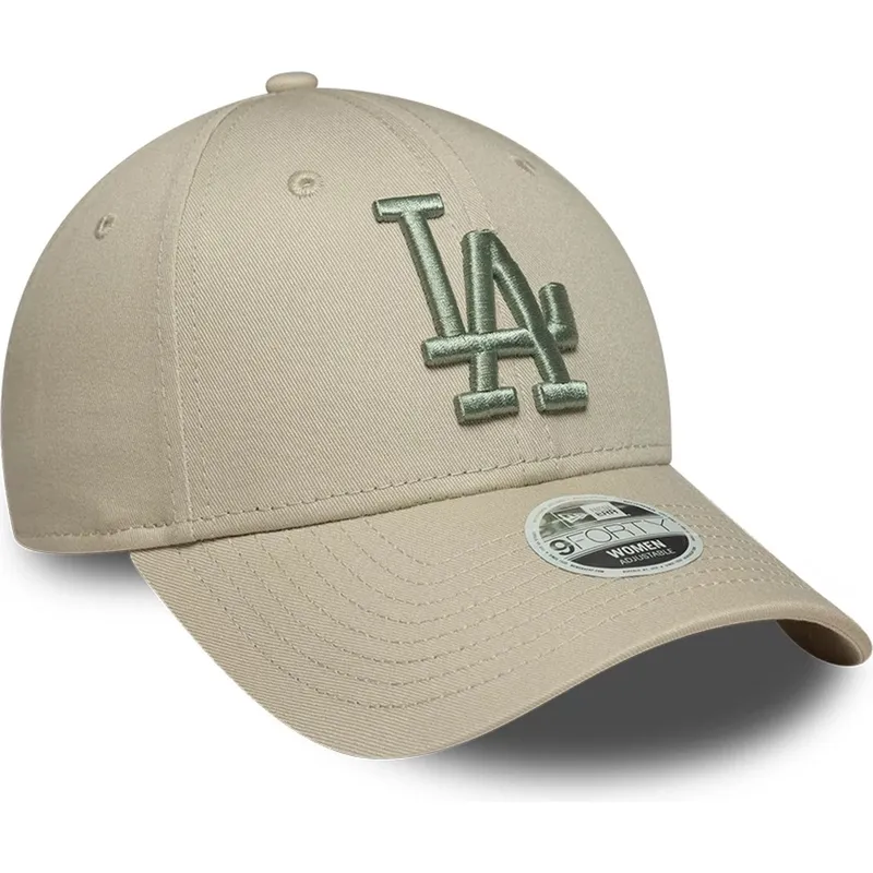beige-justerbar-kurvad-keps-med-gron-logotyp-for-dam-9forty-league-essential-fran-los-angeles-dodgers-mlb-av-new-era