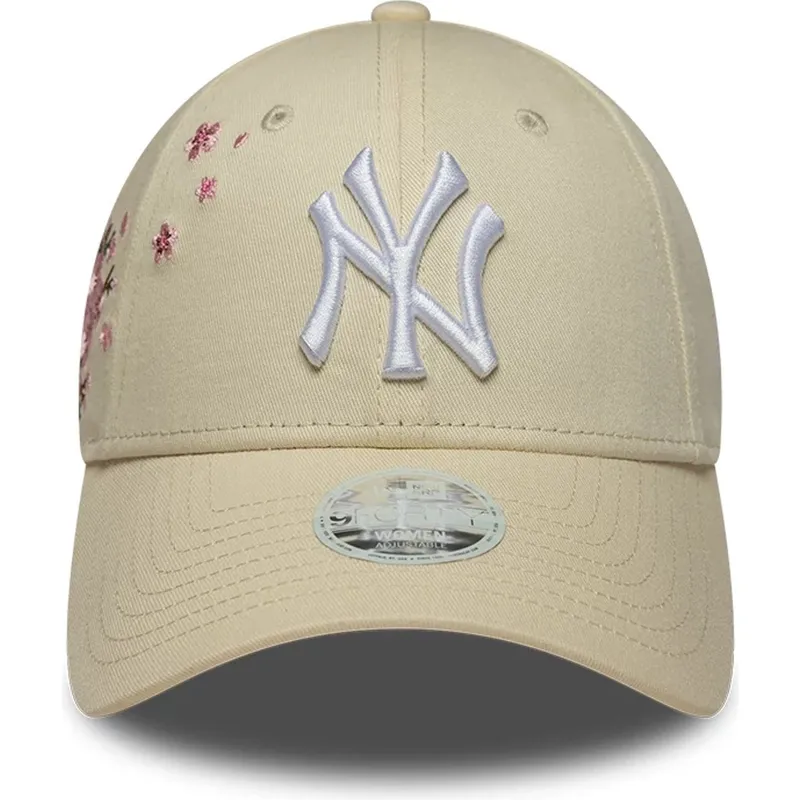 beige-verstellbare-curved-cap-fur-damen-9forty-floral-icon-side-der-new-york-yankees-mlb-von-new-era