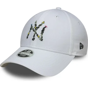 Gorra curva blanca ajustable para mujer 9FORTY Floral Infill de New York Yankees MLB de New Era