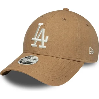 Gorra curva marrón ajustable para mujer 9FORTY Linen de Los Angeles Dodgers MLB de New Era