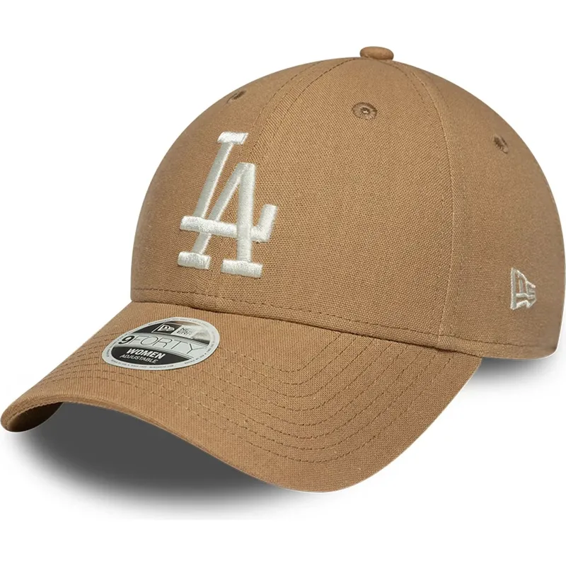 cepice-zaoblena-hneda-nastavitelny-pasek-9forty-linen-los-angeles-dodgers-mlb-new-era