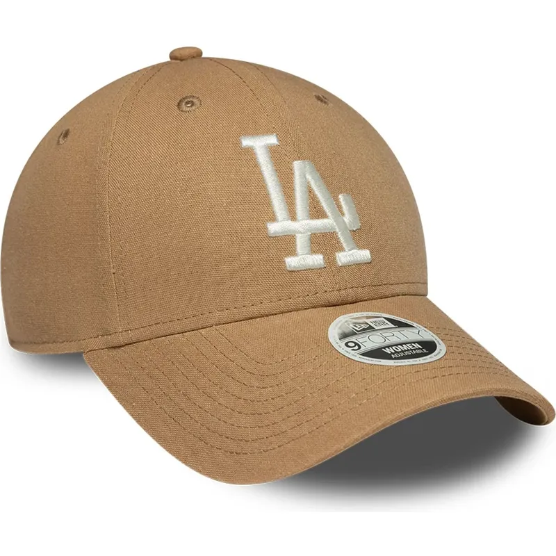 cepice-zaoblena-hneda-nastavitelny-pasek-9forty-linen-los-angeles-dodgers-mlb-new-era