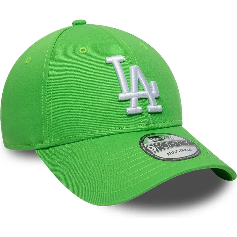 new-era-curved-brim-white-logo-9forty-league-essential-los-angeles-dodgers-mlb-light-green-adjustable-cap