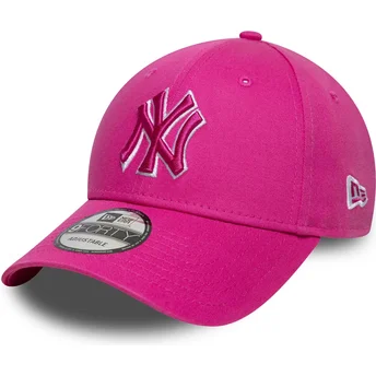 Justerbar rosa böjd keps med rosa logotyp 9FORTY Team Outline från New York Yankees MLB av New Era