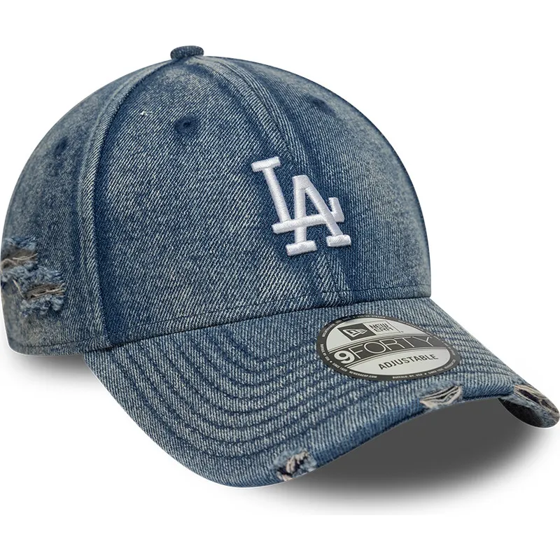 blaue-verstellbare-curved-visor-cap-9forty-acid-wash-denim-der-los-angeles-dodgers-mlb-von-new-era