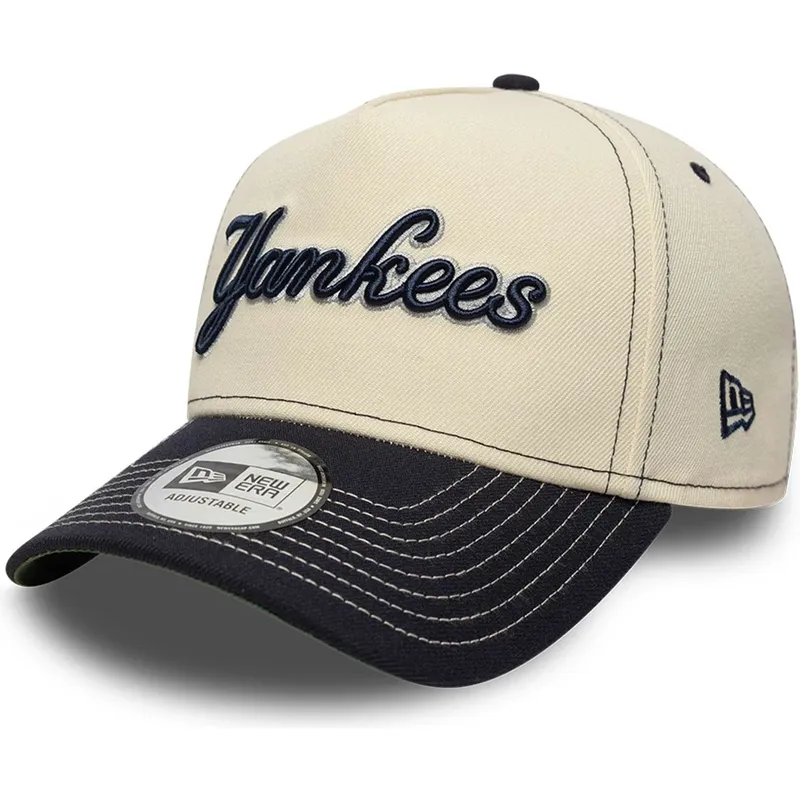 gebogene-beige-und-marineblaue-snapback-kappe-e-frame-city-icon-von-new-york-yankees-mlb-von-new-era