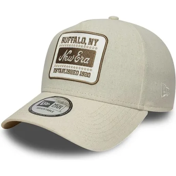 Böjd beige keps snapback E Frame Patch Linen från New Era