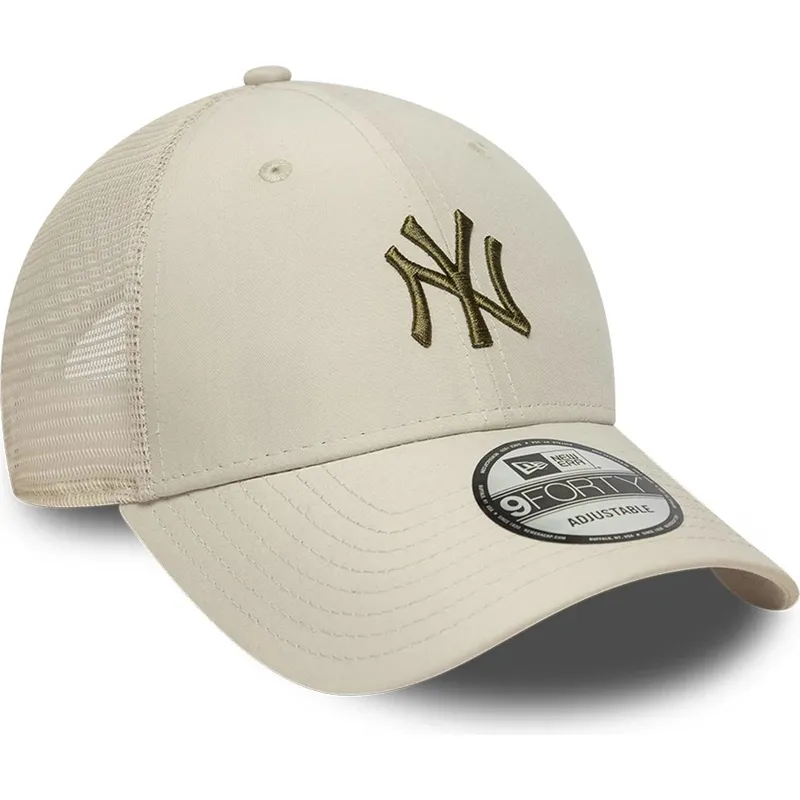 new-era-green-logo-9forty-homefield-midi-new-york-yankees-mlb-beige-adjustable-trucker-hat