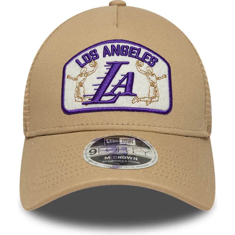 trucker-cap-beige-9forty-m-crown-a-frame-der-los-angeles-lakers-nba-von-new-era