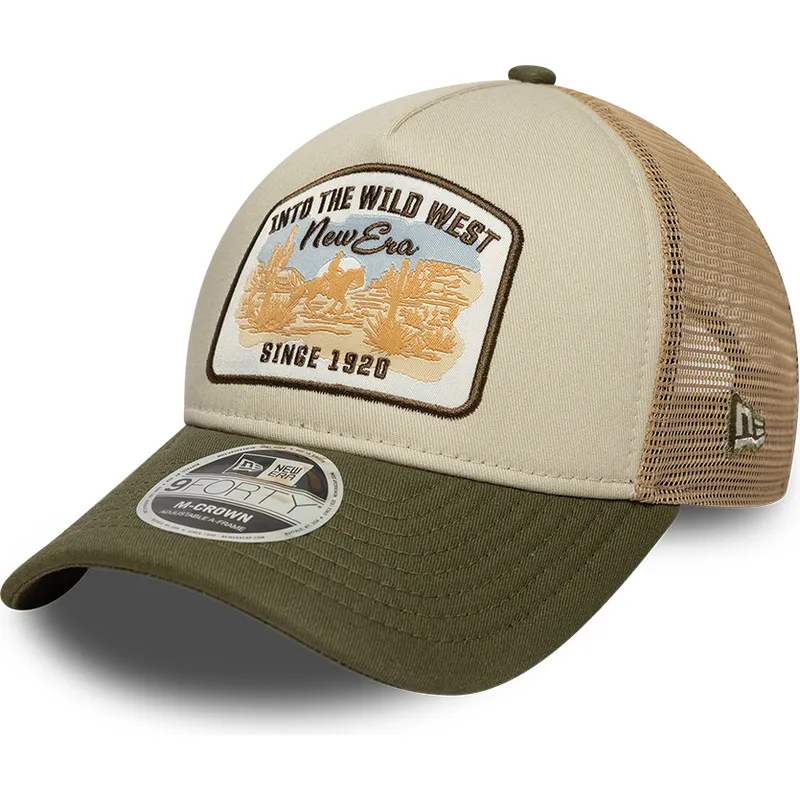 beige-und-grune-trucker-kappe-9forty-m-crown-a-frame-von-new-era
