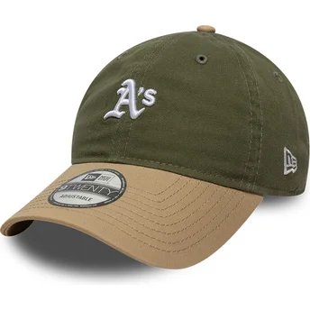 Grön och brun justerbar kurvad keps 9TWENTY Mini Washed Contrast från Oakland Athletics MLB av New Era