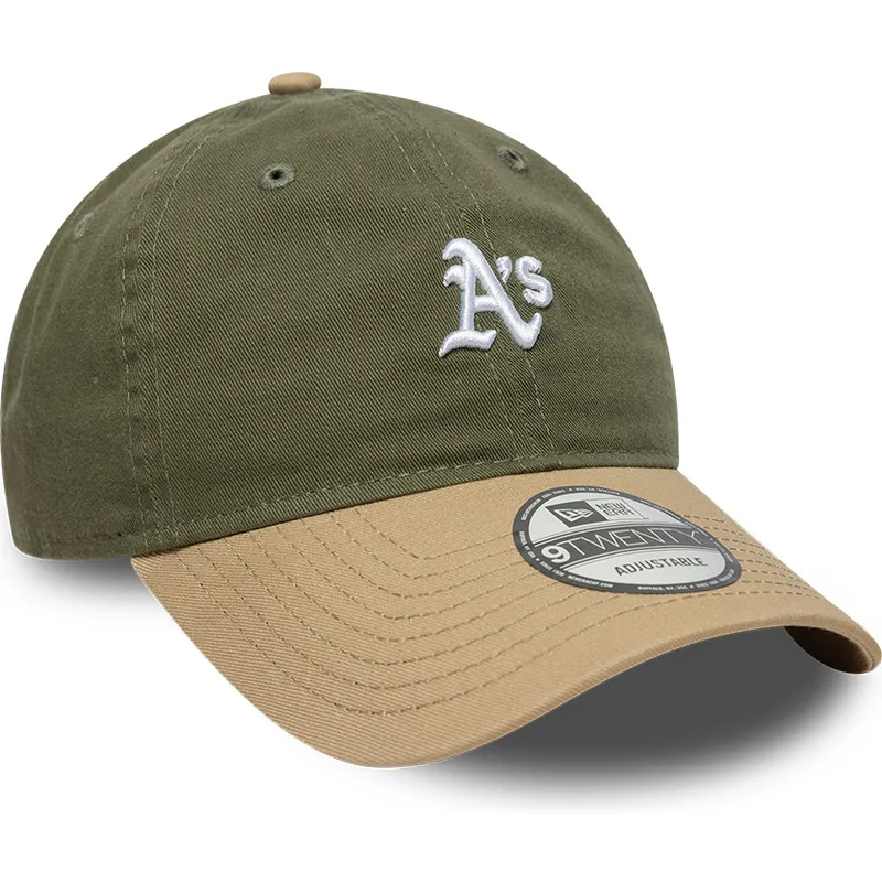 grune-und-braune-verstellbare-curved-cap-9twenty-mini-washed-contrast-der-oakland-athletics-mlb-von-new-era