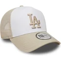 beige-und-weisse-trucker-kappe-mit-beigem-logo-a-frame-league-essential-der-los-angeles-dodgers-mlb-von-new-era