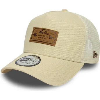 Čepice zaoblená béžová snapback A Frame Denim Leather Patch New Era