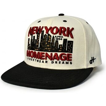 Gorra plana beige y negra snapback NYSKY Skylines The Snap de Homenage