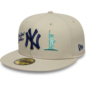 Gorra plana beige ajustada con logo azul marino 59FIFTY City Icon de New York Yankees de New Era
