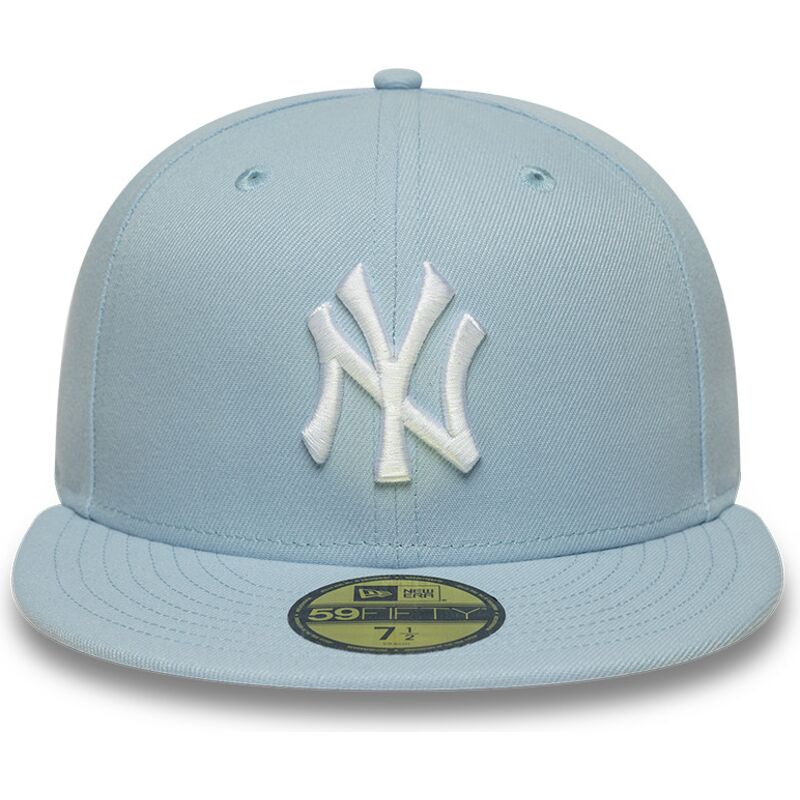 hellblaue-eng-anliegende-flat-cap-59fifty-league-essential-der-new-york-yankees-mlb-von-new-era