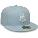hellblaue-eng-anliegende-flat-cap-59fifty-league-essential-der-new-york-yankees-mlb-von-new-era