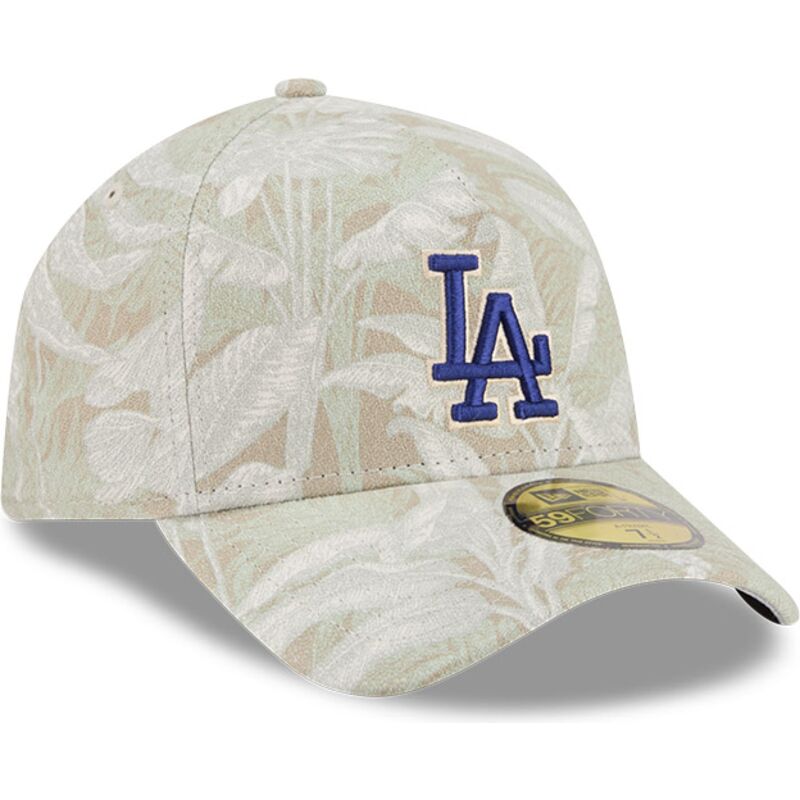 beige-gebogene-verstellbare-59forty-a-frame-leafy-palm-kappe-der-los-angeles-dodgers-mlb-von-new-era