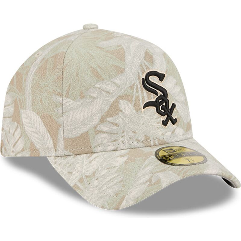beige-gebogene-verstellbare-59forty-a-frame-leafy-palm-kappe-der-chicago-white-sox-mlb-von-new-era