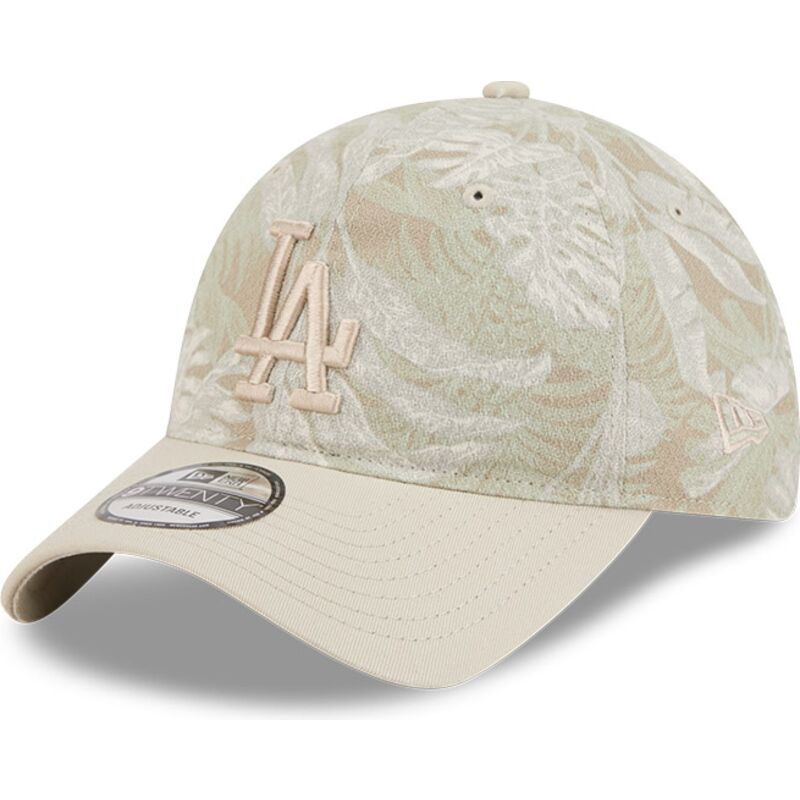 beige-gebogene-verstellbare-9twenty-leafy-palm-kappe-der-los-angeles-dodgers-mlb-von-new-era