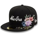schwarze-anliegende-59fifty-floral-emb-flatcap-von-new-era