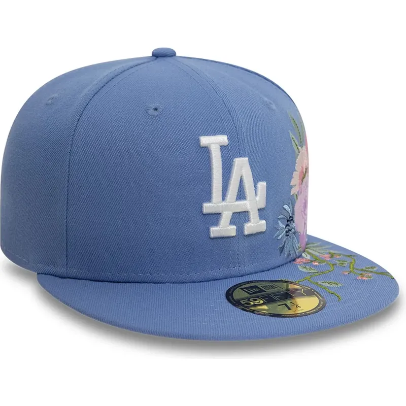 blaue-flache-angepasste-59fifty-floral-kappe-der-los-angeles-dodgers-mlb-von-new-era