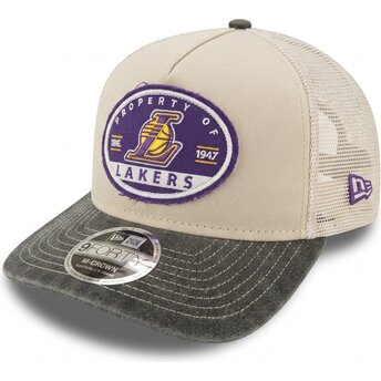 Čepice zaoblená béžová snapback 9FORTY M-Crown A Frame Fray Los Angeles Lakers NBA New Era