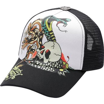 Čepice zaoblená černá snapback Snake And Skull Ed Hardy