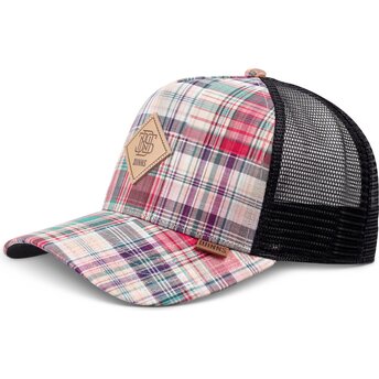 Čepice zaoblená vícebarevná snapback HFT Patch Check Red Djinns