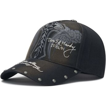 Čepice zaoblená černá nastavitelný Storming Rose Washed Ed Hardy