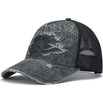 Čepice zaoblená šedá snapback Flaming Gothic Skull Washed Ed Hardy