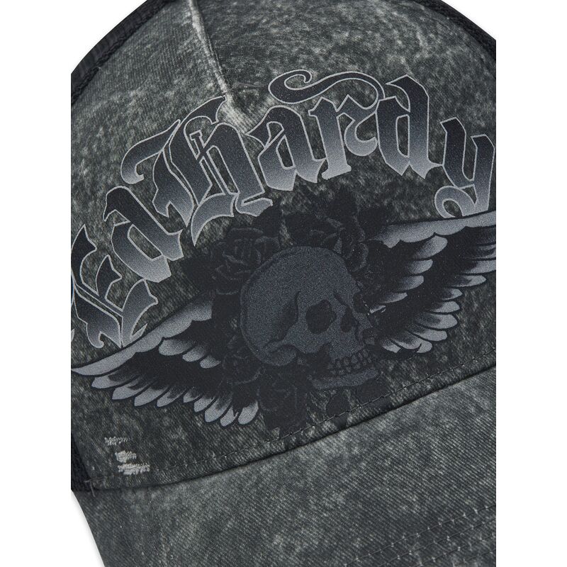 cepice-zaoblena-seda-snapback-flaming-gothic-skull-washed-ed-hardy