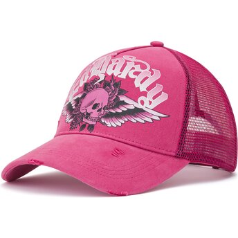 Čepice zaoblená růžová snapback Flaming Gothic Skull Washed Ed Hardy