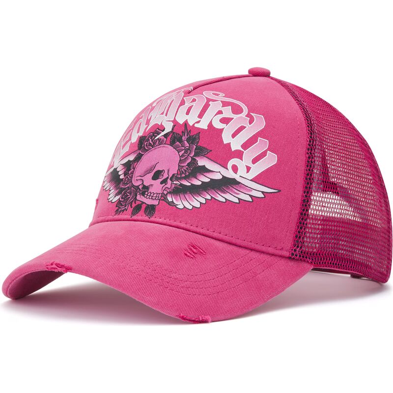 cepice-zaoblena-ruzova-snapback-flaming-gothic-skull-washed-ed-hardy