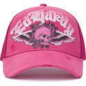 cepice-zaoblena-ruzova-snapback-flaming-gothic-skull-washed-ed-hardy