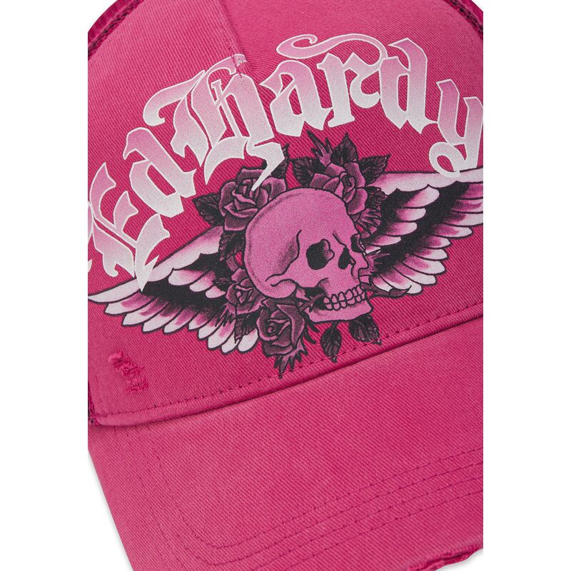 cepice-zaoblena-ruzova-snapback-flaming-gothic-skull-washed-ed-hardy