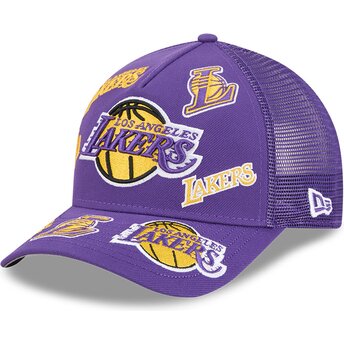 Čepice zaoblená fialová snapback 9FORTY M-Crown A Frame All Over Los Angeles Lakers NBA New Era