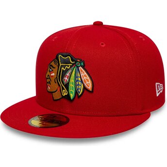Čepice rovná červená přiléhavá 59FIFTY Basic Chicago Blackhawks NHL New Era