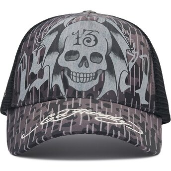 Čepice zaoblená černá snapback 13 Skull Ed Hardy
