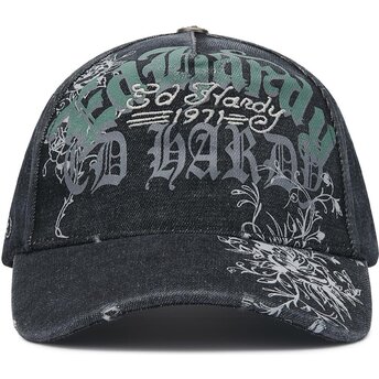 Čepice zaoblená černá nastavitelný Distressed Floral Gothic Ed Hardy