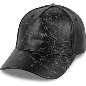 Čepice zaoblená černá nastavitelný Spiderweb PU Leather Ed Hardy