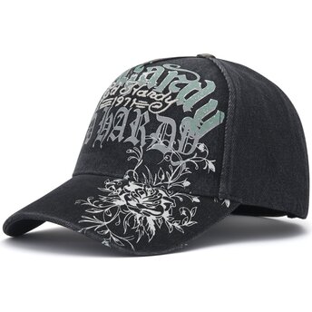 Čepice zaoblená černá nastavitelný Distressed Floral Gothic Ed Hardy