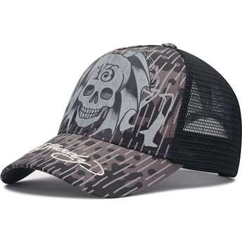 Čepice zaoblená černá snapback 13 Skull Ed Hardy