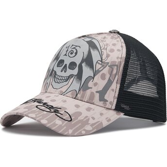 Čepice zaoblená šedá snapback 13 Skull Ed Hardy