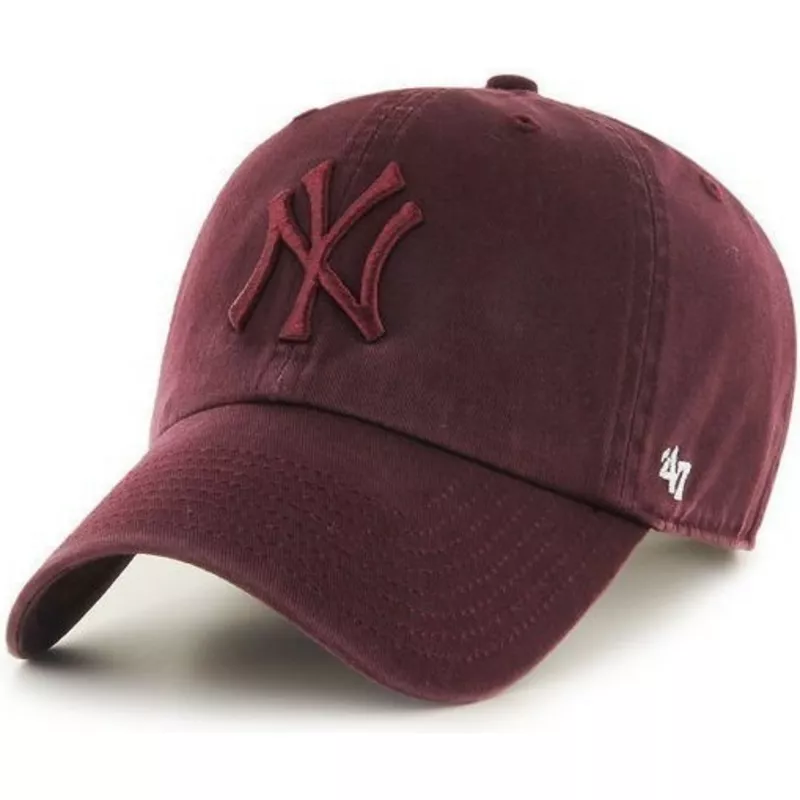 47-brand-curved-brim-mit-granat-logo-new-york-yankees-mlb-clean-up-cap-braun