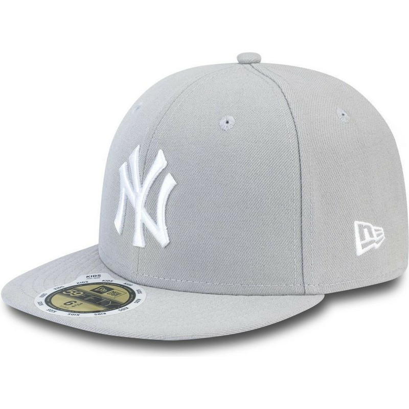 new-era-kinder-flat-brim-mit-weissem-logo-59fifty-essential-new-york-yankees-mlb-fitted-cap-grau